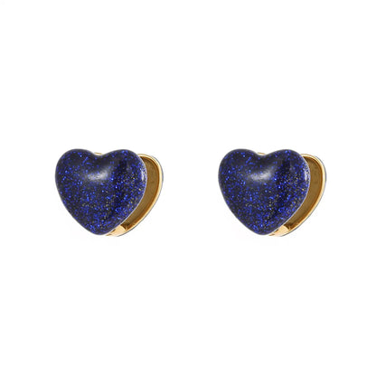 1 Pair Casual Simple Style Classic Style Heart Shape Epoxy Plating Stainless Steel Resin Titanium Steel Gold Plated Earrings