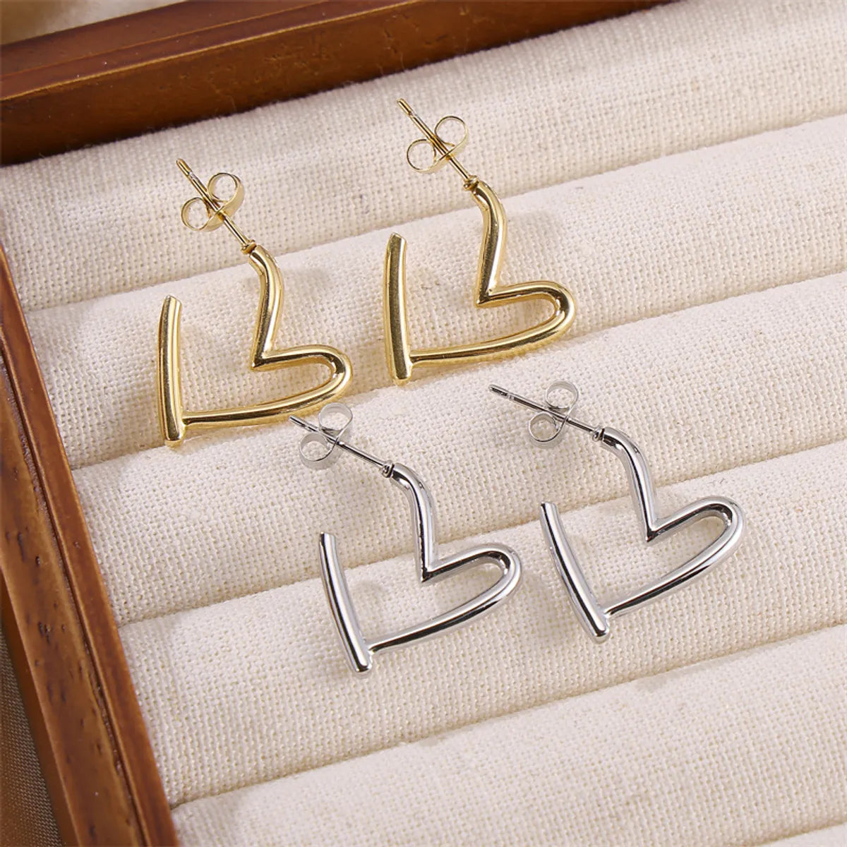 1 Pair Casual Simple Style Classic Style Heart Shape Plating Stainless Steel 18k Gold Plated Ear Studs