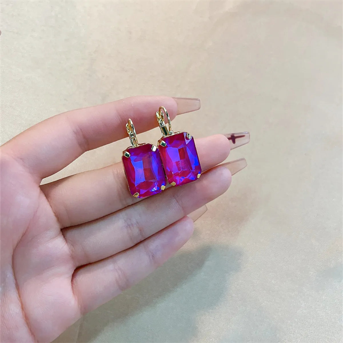 1 Pair Casual Simple Style Classic Style Rectangle Plating Inlay Copper Glass Gold Plated Drop Earrings