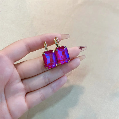 1 Pair Casual Simple Style Classic Style Rectangle Plating Inlay Copper Glass Gold Plated Drop Earrings