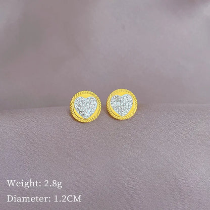 1 Pair Casual Simple Style Classic Style Round Heart Shape Inlay Titanium Steel Artificial Diamond Ear Studs