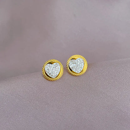 1 Pair Casual Simple Style Classic Style Round Heart Shape Inlay Titanium Steel Artificial Diamond Ear Studs