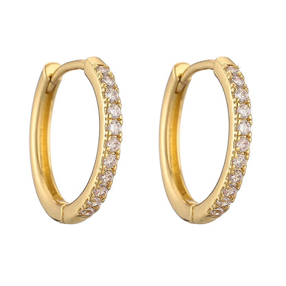 1 Pair Casual Simple Style Classic Style Round Plating Inlay Copper Zircon 18k Gold Plated Hoop Earrings