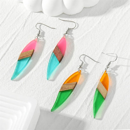 1 Pair Casual Simple Style Color Block Wood Drop Earrings