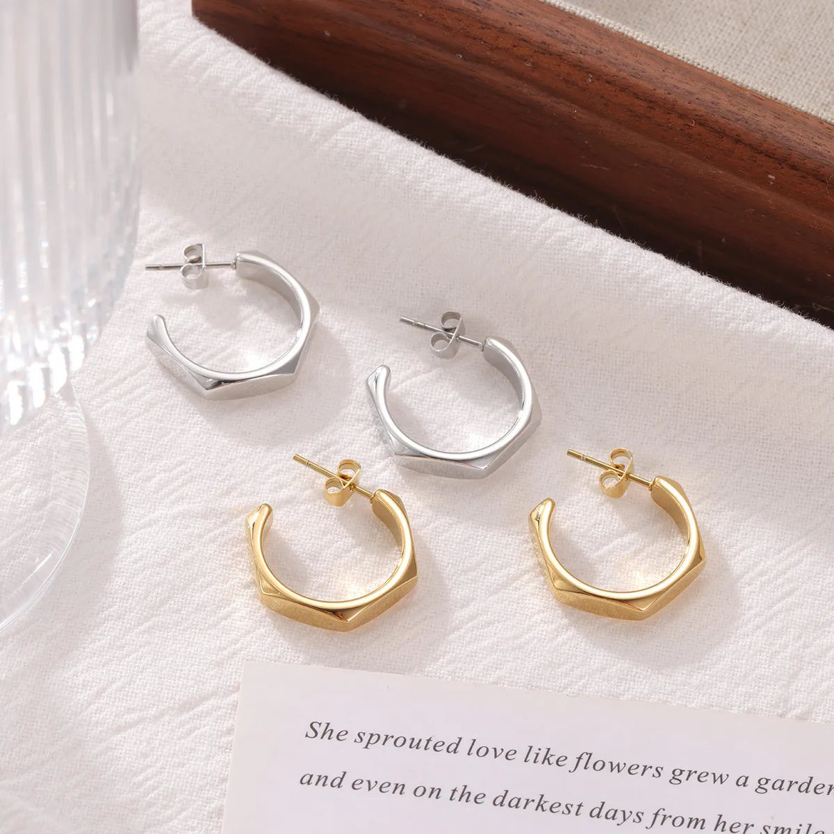 1 Pair Casual Simple Style Commute C Shape 304 Stainless Steel White Gold Plated Gold Plated Ear Studs