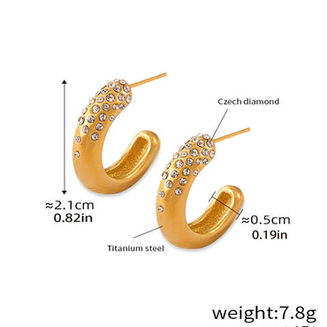 1 Pair Casual Simple Style Commute C Shape Inlay Titanium Steel Rhinestones 18K Gold Plated Ear Studs