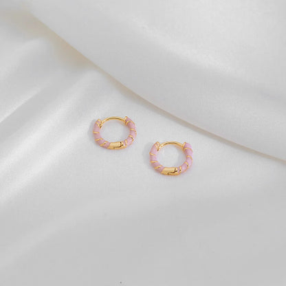 1 Pair Casual Simple Style Commute Circle Round Painted Enamel Copper Gold Plated Earrings