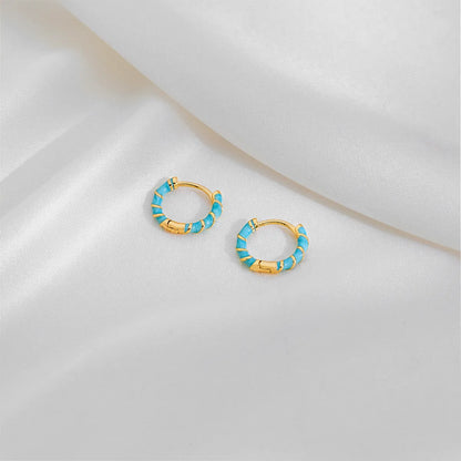 1 Pair Casual Simple Style Commute Circle Round Painted Enamel Copper Gold Plated Earrings