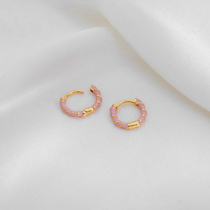 1 Pair Casual Simple Style Commute Circle Round Painted Enamel Copper Gold Plated Earrings