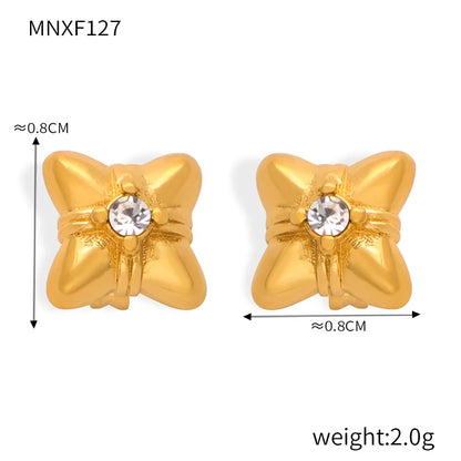 1 Pair Casual Simple Style Commute Flower Plating Inlay Titanium Steel Rhinestones 18K Gold Plated Ear Studs