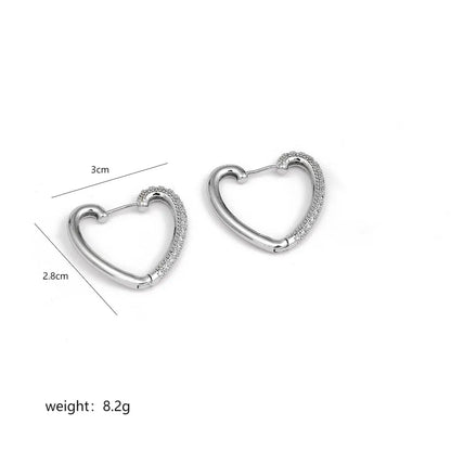 1 Pair Casual Simple Style Commute Heart Shape Key Enamel Plating Inlay Stainless Steel Copper Zircon 18k Gold Plated Earrings