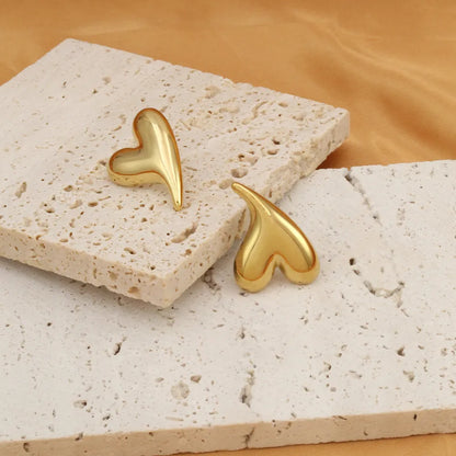 1 Pair Casual Simple Style Commute Heart Shape Polishing Plating 304 Stainless Steel 18K Gold Plated Ear Studs