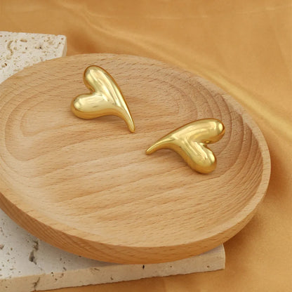 1 Pair Casual Simple Style Commute Heart Shape Polishing Plating 304 Stainless Steel 18K Gold Plated Ear Studs