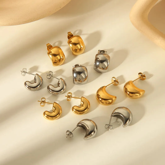 1 Pair Casual Simple Style Commute Round Solid Color Plating 304 Stainless Steel 18K Gold Plated Ear Studs