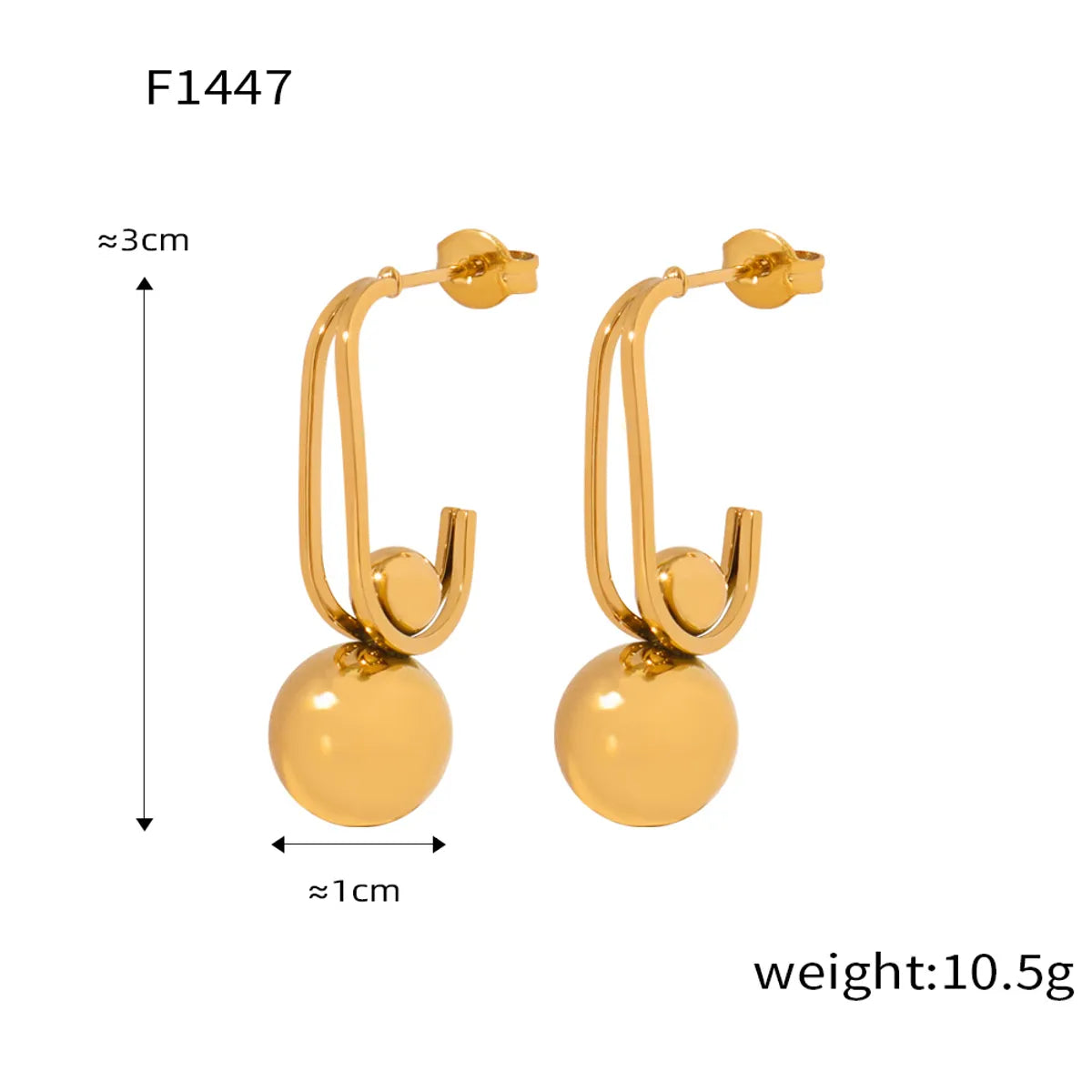 1 Pair Casual Simple Style Commute Solid Color Titanium Steel 18K Gold Plated Drop Earrings