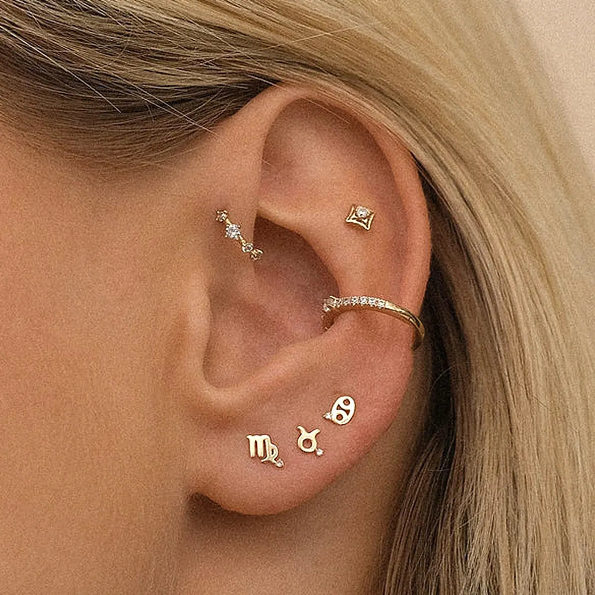 1 Pair Casual Simple Style Constellation Plating Inlay Stainless Steel Zircon 18k Gold Plated Ear Studs