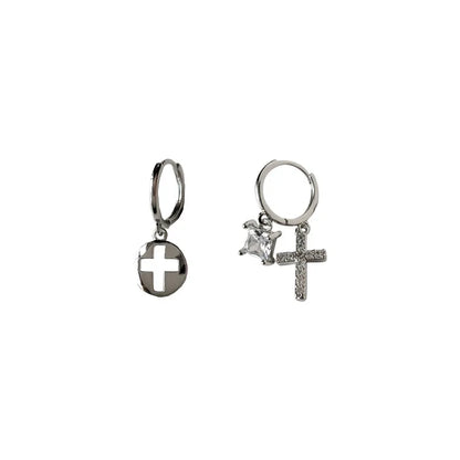 1 Pair Casual Simple Style Cross Asymmetrical Inlay Copper Zircon Drop Earrings