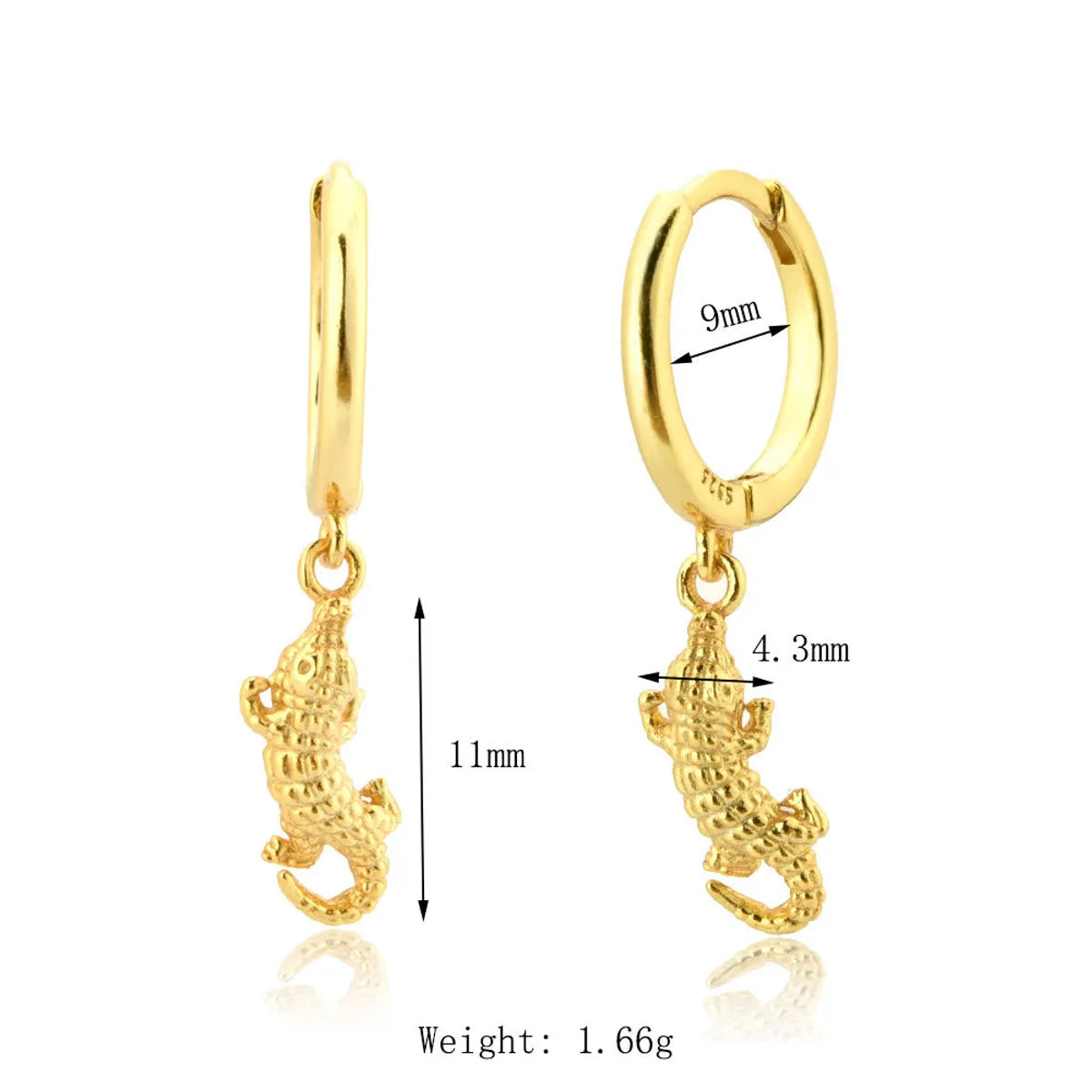 1 Pair Casual Simple Style Dinosaur Sterling Silver 18K Gold Plated Drop Earrings