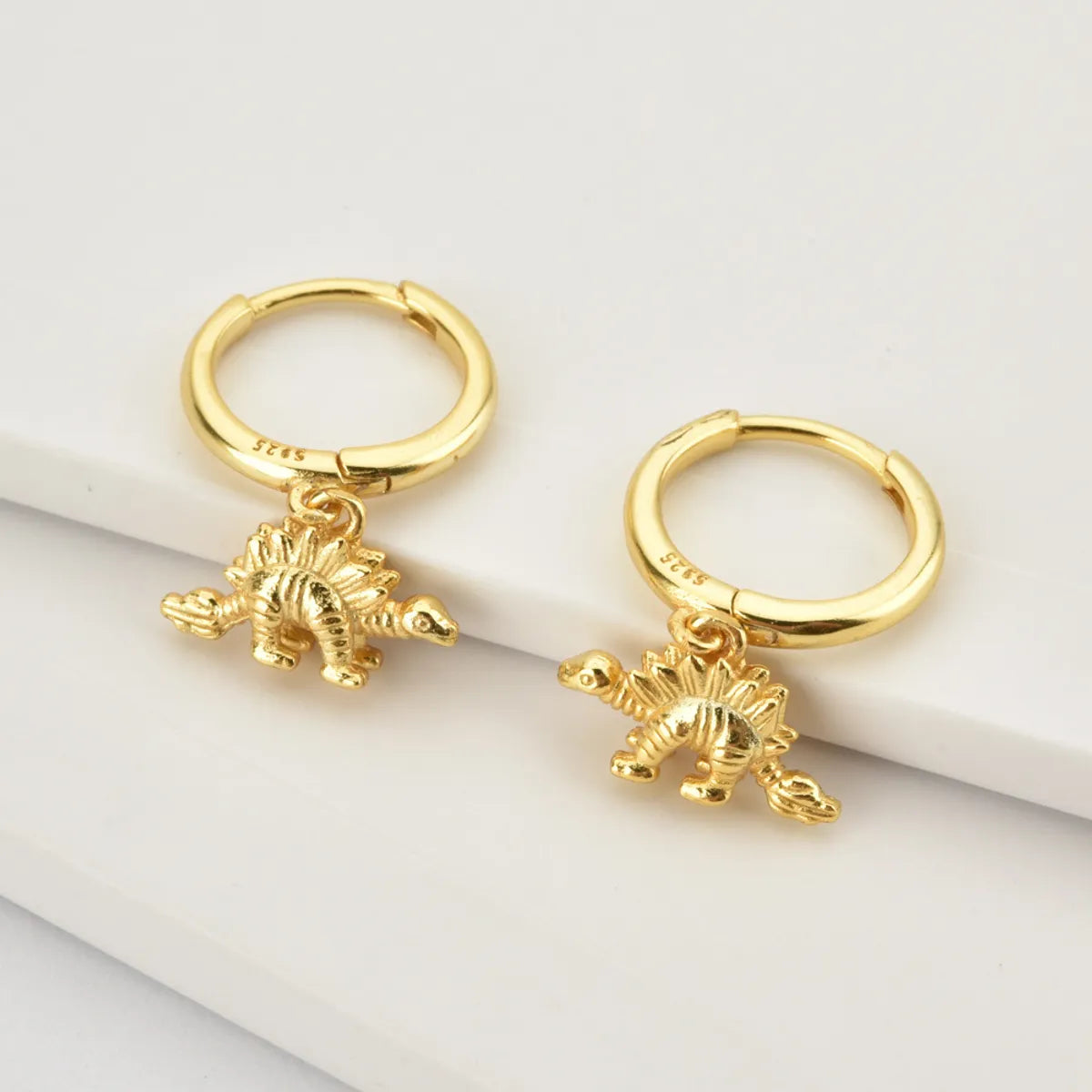 1 Pair Casual Simple Style Dinosaur Sterling Silver 18K Gold Plated Drop Earrings