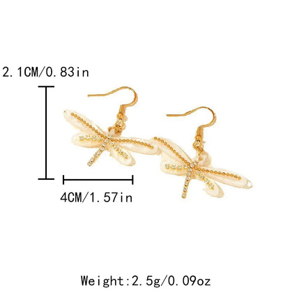 1 Pair Casual Simple Style Dragonfly Inlay 304 Stainless Steel Arylic Zircon 14K Gold Plated Drop Earrings