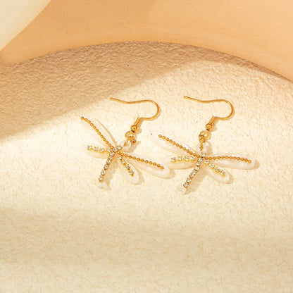 1 Pair Casual Simple Style Dragonfly Inlay 304 Stainless Steel Arylic Zircon 14K Gold Plated Drop Earrings