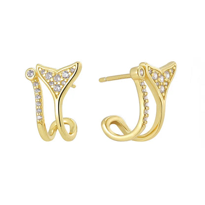 1 Pair Casual Simple Style Fish Tail Inlay Sterling Silver Zircon 14K Gold Plated Ear Studs