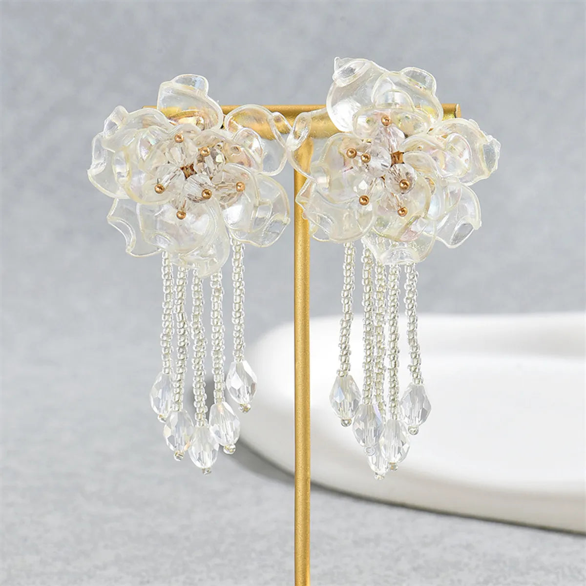 1 Pair Casual Simple Style Flower Alloy Glass Drop Earrings Ear Studs