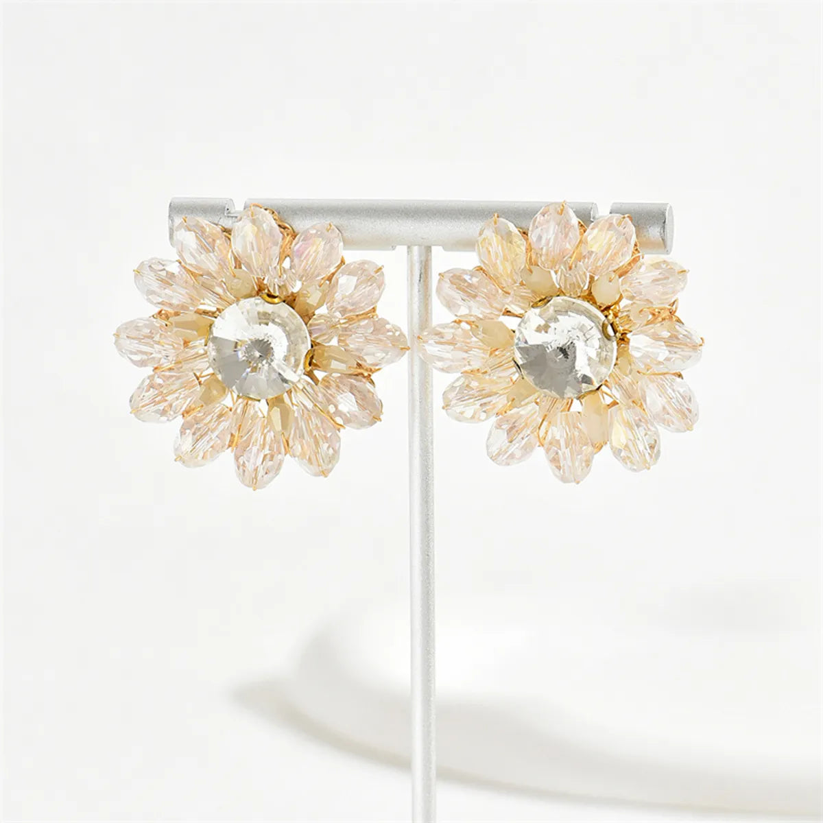 1 Pair Casual Simple Style Flower Alloy Glass Drop Earrings Ear Studs