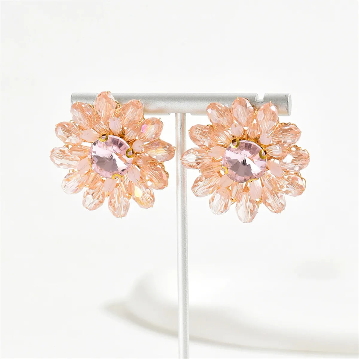 1 Pair Casual Simple Style Flower Alloy Glass Drop Earrings Ear Studs