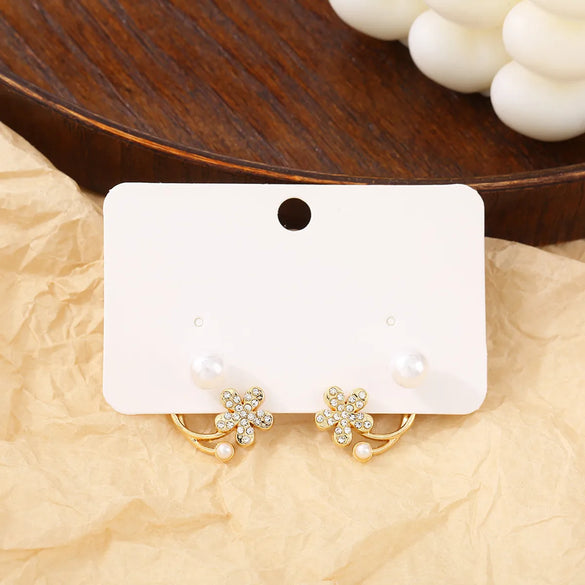 1 Pair Casual Simple Style Flower Bow Knot Inlay Alloy Rhinestones Earrings