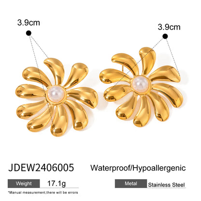 1 Pair Casual Simple Style Flower Plating 304 Stainless Steel 18K Gold Plated Ear Studs