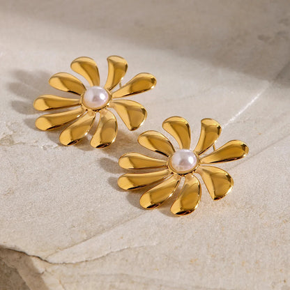 1 Pair Casual Simple Style Flower Plating 304 Stainless Steel 18K Gold Plated Ear Studs