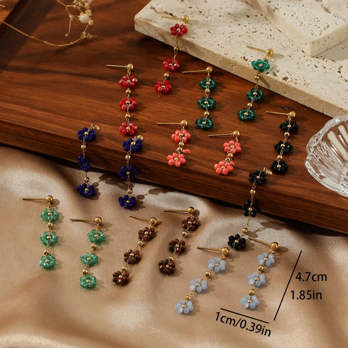 1 Pair Casual Simple Style Flower Plating 306 Stainless Steel Artificial Crystal Drop Earrings