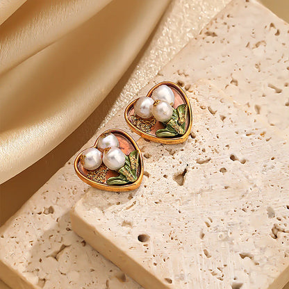 1 Pair Casual Simple Style Flower Plating Inlay Copper Freshwater Pearl 18k Gold Plated Ear Studs