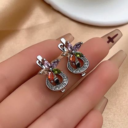 1 Pair Casual Simple Style Flower Plating Inlay Copper Zircon White Gold Plated Gold Plated Drop Earrings