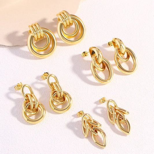 1 Pair Casual Simple Style Geometric Copper 18K Gold Plated Gold Plated Drop Earrings