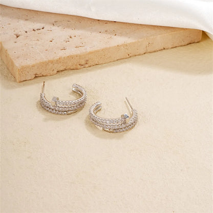 1 Pair Casual Simple Style Geometric Copper Zircon Silver Plated Ear Studs