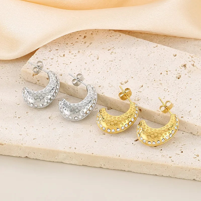 1 Pair Casual Simple Style Geometric Inlay 304 Stainless Steel Zircon 18K Gold Plated Ear Studs