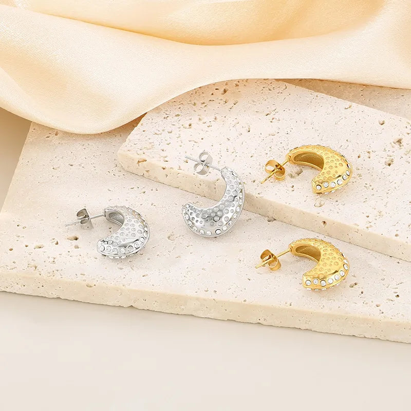 1 Pair Casual Simple Style Geometric Inlay 304 Stainless Steel Zircon 18K Gold Plated Ear Studs