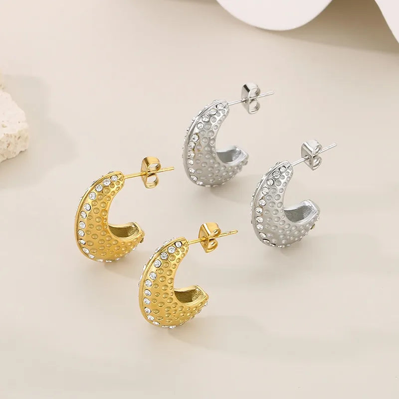 1 Pair Casual Simple Style Geometric Inlay 304 Stainless Steel Zircon 18K Gold Plated Ear Studs