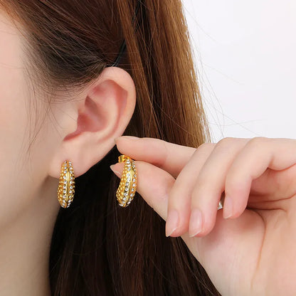 1 Pair Casual Simple Style Geometric Inlay 304 Stainless Steel Zircon 18K Gold Plated Ear Studs