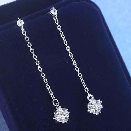 1 Pair Casual Simple Style Geometric Inlay Copper Zircon White Gold Plated Drop Earrings