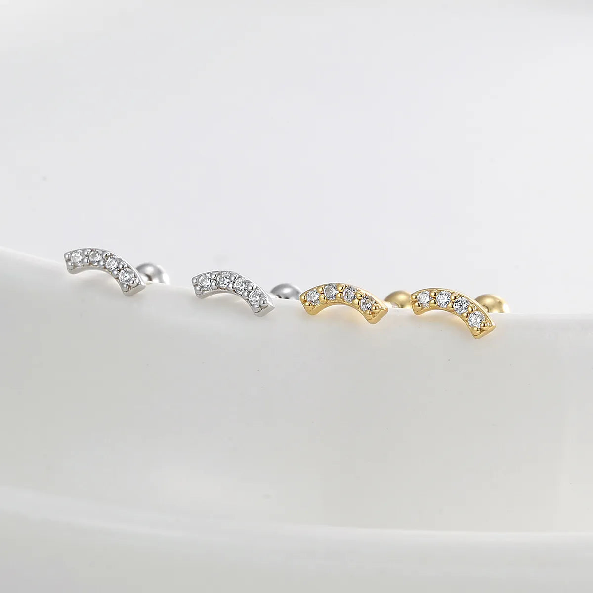 1 Pair Casual Simple Style Geometric Inlay Sterling Silver Zircon 14K Gold Plated Ear Studs