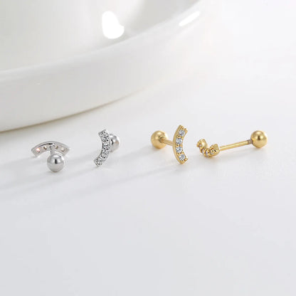 1 Pair Casual Simple Style Geometric Inlay Sterling Silver Zircon 14K Gold Plated Ear Studs