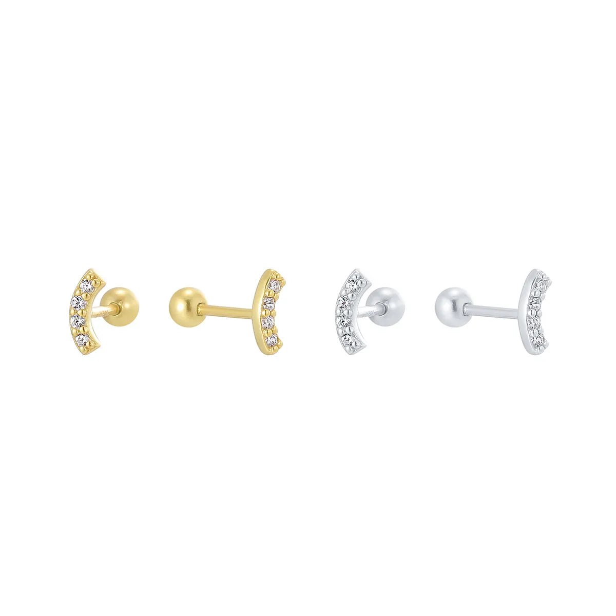 1 Pair Casual Simple Style Geometric Inlay Sterling Silver Zircon 14K Gold Plated Ear Studs