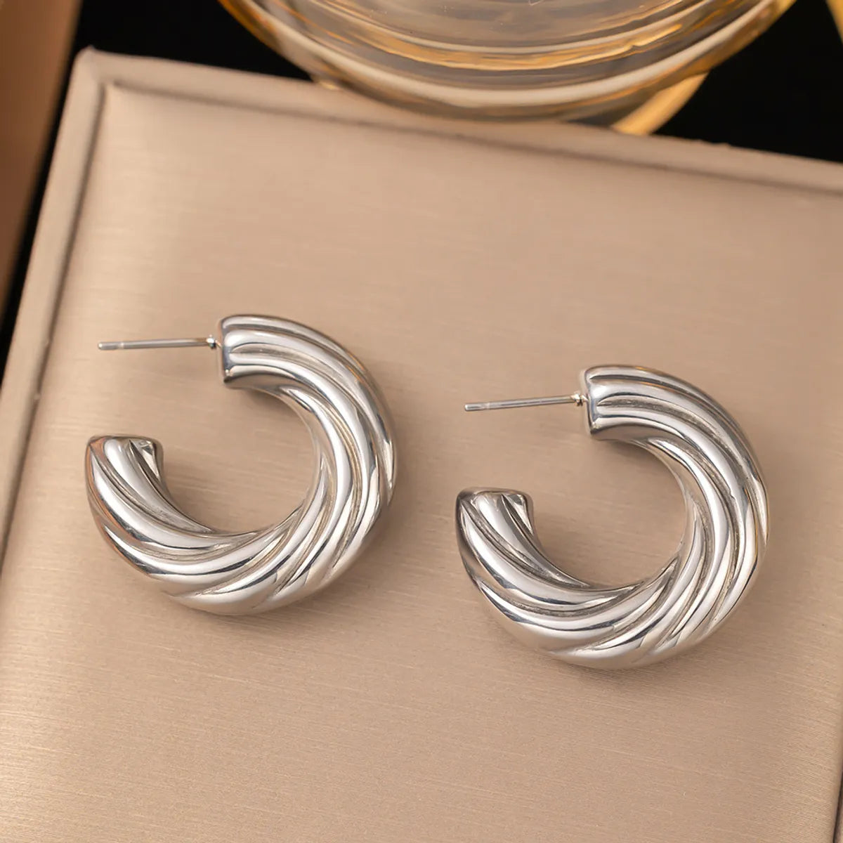 1 Pair Casual Simple Style Geometric Inlay Titanium Steel Pearl Zircon Ear Cuffs Earrings Ear Studs