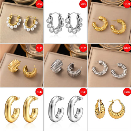 1 Pair Casual Simple Style Geometric Inlay Titanium Steel Pearl Zircon Ear Cuffs Earrings Ear Studs