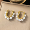 1 Pair Casual Simple Style Geometric Inlay Titanium Steel Pearl Zircon Ear Cuffs Earrings Ear Studs