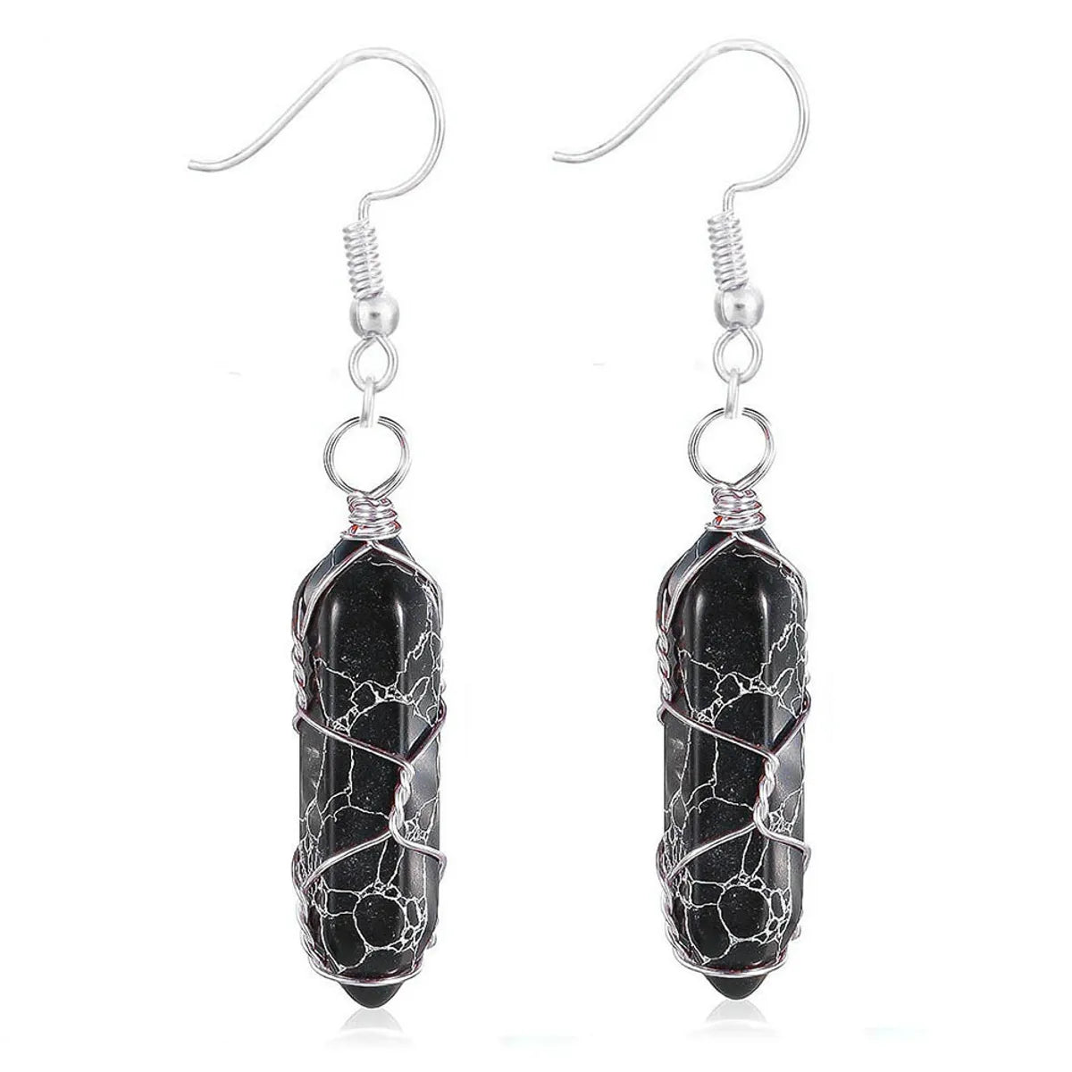 1 Pair Casual Simple Style Geometric Natural Stone Crystal Iron Drop Earrings