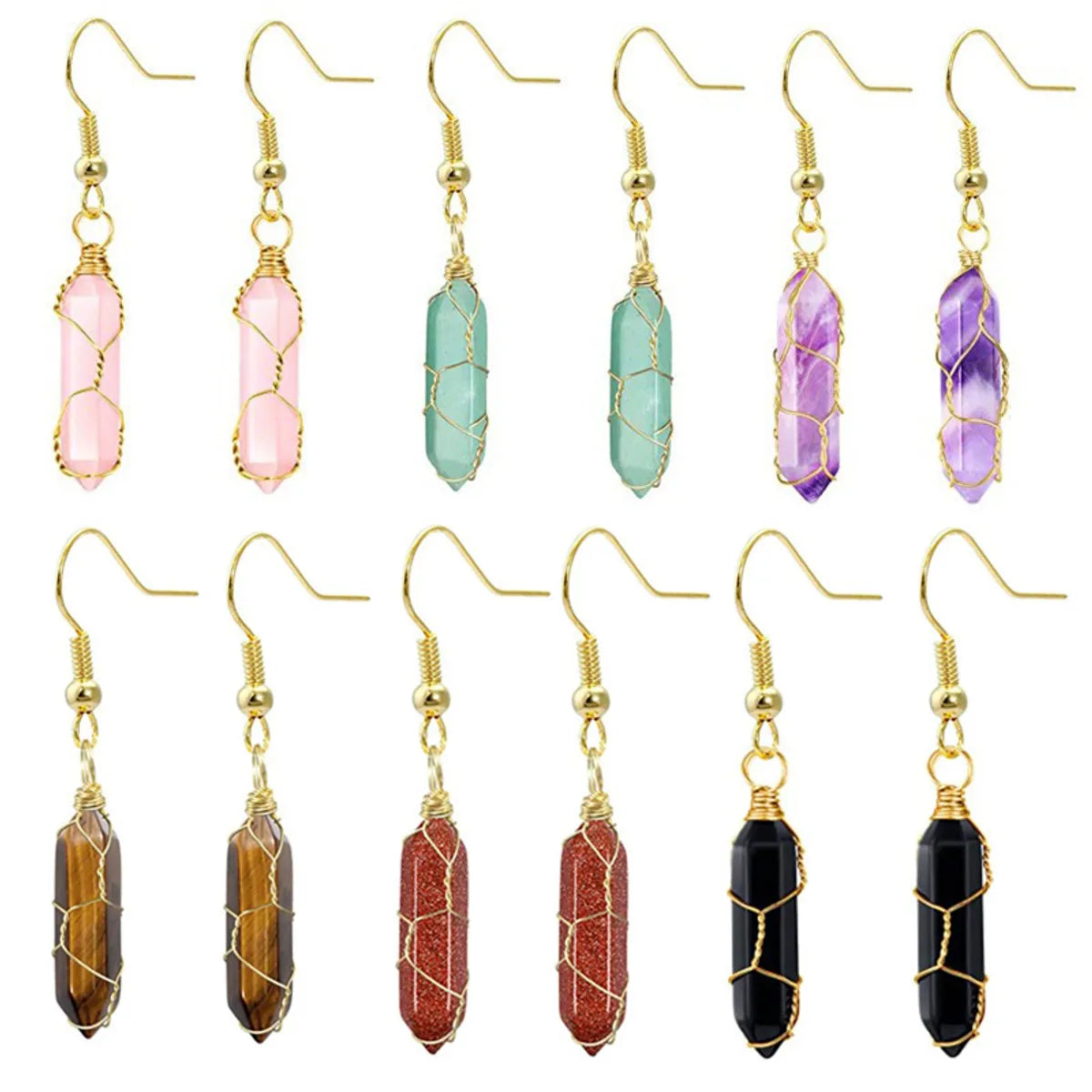 1 Pair Casual Simple Style Geometric Natural Stone Crystal Iron Drop Earrings